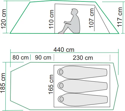 Barents Outdoor Finse 3 Polar – måltegning med innvendige mål