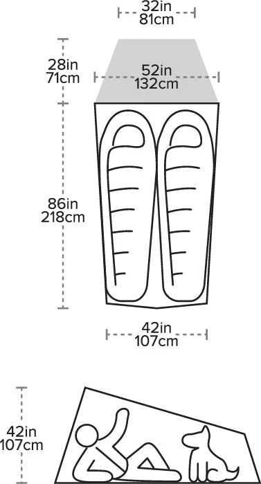 Big Agnes Fly Creek HV UL2 – måltegning med innvendige mål