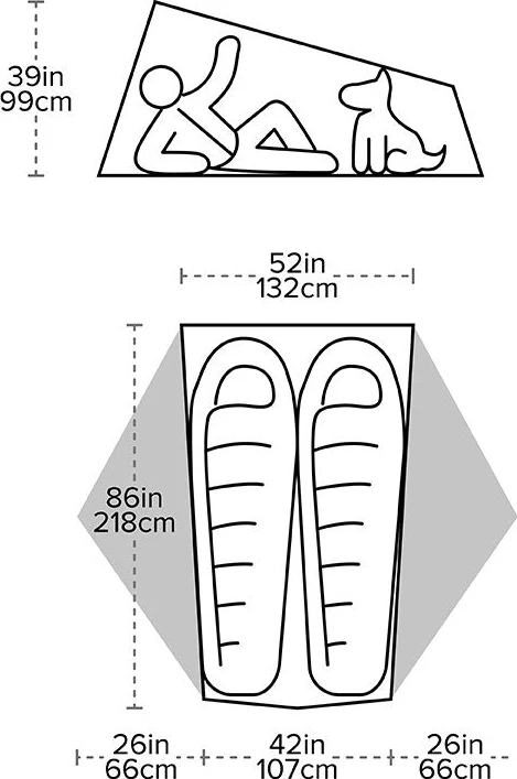 Big Agnes Tiger Wall UL2 – måltegning med innvendige mål