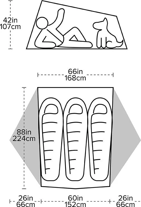Big Agnes Tiger Wall UL3 – måltegning med innvendige mål