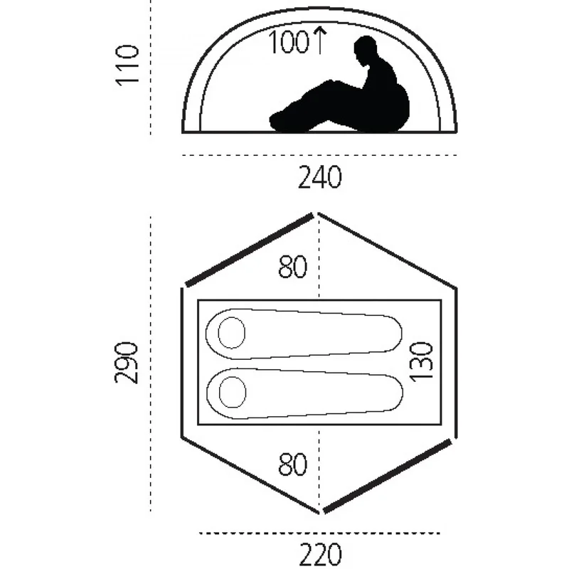 Fjällräven Keb Dome 2 – måltegning med innvendige mål